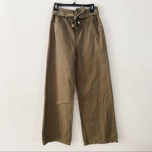 [BLANKNYC] Wide Leg Trousers Olive Green High Rise Exposed Button Sz 26 …